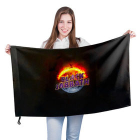 Флаг 3D с принтом Black Sabbath земля в огне в Кировске, 100% полиэстер | плотность ткани — 95 г/м2, размер — 67 х 109 см. Принт наносится с одной стороны | black sabbath | группа | метал | надпись | оззи | осборн | хард рок | хеви метал