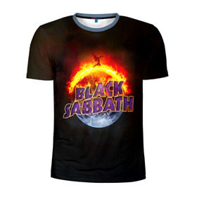 Мужская футболка 3D спортивная с принтом Black Sabbath земля в огне в Кировске, 100% полиэстер с улучшенными характеристиками | приталенный силуэт, круглая горловина, широкие плечи, сужается к линии бедра | black sabbath | группа | метал | надпись | оззи | осборн | хард рок | хеви метал