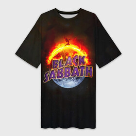 Платье-футболка 3D с принтом Black Sabbath земля в огне в Кировске,  |  | black sabbath | группа | метал | надпись | оззи | осборн | хард рок | хеви метал