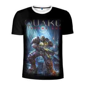 Мужская футболка 3D спортивная с принтом Quake champions в Кировске, 100% полиэстер с улучшенными характеристиками | приталенный силуэт, круглая горловина, широкие плечи, сужается к линии бедра | Тематика изображения на принте: quake