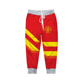 Детские брюки 3D с принтом Manchester United 2018 #3 в Кировске, 100% полиэстер | манжеты по низу, эластичный пояс регулируется шнурком, по бокам два кармана без застежек, внутренняя часть кармана из мелкой сетки | 