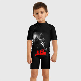 Детский купальный костюм 3D с принтом Black Sabbath в Кировске, Полиэстер 85%, Спандекс 15% | застежка на молнии на спине | black sabbath | ozzy osbourne | билл уорд | гизер батлер | гитара | группа | метал | музыка | надпись | оззи | осборн | песни | рок | солист | тони айомми | хард рок | хеви метал