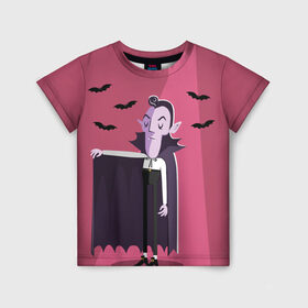Детская футболка 3D с принтом Дракула в Кировске, 100% гипоаллергенный полиэфир | прямой крой, круглый вырез горловины, длина до линии бедер, чуть спущенное плечо, ткань немного тянется | dracula | halloween | helloween | вампир | день всех святых | детям | для детей | хеллоуин | хеловин | хэллоуин