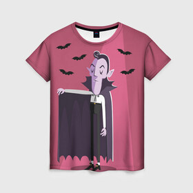 Женская футболка 3D с принтом Дракула в Кировске, 100% полиэфир ( синтетическое хлопкоподобное полотно) | прямой крой, круглый вырез горловины, длина до линии бедер | dracula | halloween | helloween | вампир | день всех святых | детям | для детей | хеллоуин | хеловин | хэллоуин