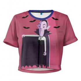 Женская футболка 3D укороченная с принтом Дракула в Кировске, 100% полиэстер | круглая горловина, длина футболки до линии талии, рукава с отворотами | dracula | halloween | helloween | вампир | день всех святых | детям | для детей | хеллоуин | хеловин | хэллоуин