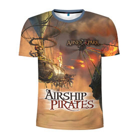 Мужская футболка 3D спортивная с принтом Airship pirates в Кировске, 100% полиэстер с улучшенными характеристиками | приталенный силуэт, круглая горловина, широкие плечи, сужается к линии бедра | steampunk