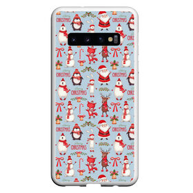 Чехол для Samsung Galaxy S10 с принтом Рождественская Милота в Кировске, Силикон | Область печати: задняя сторона чехла, без боковых панелей | дед мороз | заяц | колокольчик | лиса | лисичка | медведь | олень | омела | пингвин | санта клаус