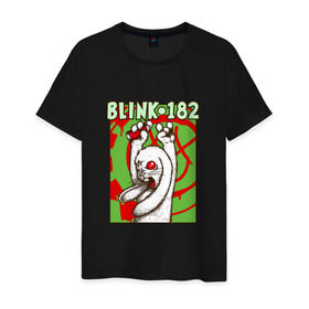 Мужская футболка хлопок с принтом Сумасшедший заяц Blink-182 в Кировске, 100% хлопок | прямой крой, круглый вырез горловины, длина до линии бедер, слегка спущенное плечо. | Тематика изображения на принте: blink | альтернативный рок | блинк | группа | марк хоппус | музыка | мэтт скиба | надпись | панк | панк рок | песни | поп панк | рок | скейт панк | смайл | смайлик | трэвис баркер