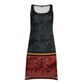 Платье-майка 3D с принтом Узоры Black and Red в Кировске, 100% полиэстер | полуприлегающий силуэт, широкие бретели, круглый вырез горловины, удлиненный подол сзади. | красный | узоры | цветы | черный