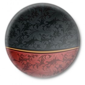 Значок с принтом Узоры Black and Red в Кировске,  металл | круглая форма, металлическая застежка в виде булавки | красный | узоры | цветы | черный