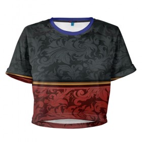 Женская футболка 3D укороченная с принтом Узоры Black and Red в Кировске, 100% полиэстер | круглая горловина, длина футболки до линии талии, рукава с отворотами | красный | узоры | цветы | черный