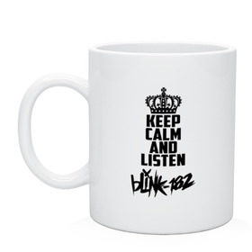 Кружка с принтом Keep calm and listen Blink-182 в Кировске, керамика | объем — 330 мл, диаметр — 80 мм. Принт наносится на бока кружки, можно сделать два разных изображения | Тематика изображения на принте: 