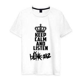Мужская футболка хлопок с принтом Keep calm and listen Blink-182 в Кировске, 100% хлопок | прямой крой, круглый вырез горловины, длина до линии бедер, слегка спущенное плечо. | 