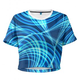 Женская футболка 3D укороченная с принтом Синие вихри в Кировске, 100% полиэстер | круглая горловина, длина футболки до линии талии, рукава с отворотами | абстракция | вихрь | синий | текстура