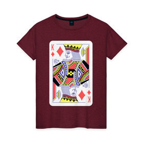 Женская футболка хлопок с принтом Король буби в Кировске, 100% хлопок | прямой крой, круглый вырез горловины, длина до линии бедер, слегка спущенное плечо | азарт | атласная | бубей | бубны | карты | колода | масть