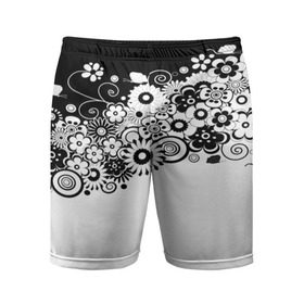 Мужские шорты 3D спортивные с принтом Черно-белые цветы в Кировске,  |  | blossom | flower | garden stuff | green stuff | бабочки | узор | цветочный орнамент | цветы | цеточный узор