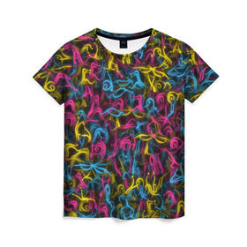 Женская футболка 3D с принтом Абстрактная эротика в Кировске, 100% полиэфир ( синтетическое хлопкоподобное полотно) | прямой крой, круглый вырез горловины, длина до линии бедер | закорючки | любовь | паттерн | позы | текстура