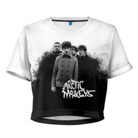 Женская футболка 3D укороченная с принтом Группа Arctic Monkeys в Кировске, 100% полиэстер | круглая горловина, длина футболки до линии талии, рукава с отворотами | arctic monkeys обезьянка