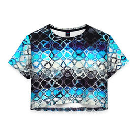 Женская футболка 3D укороченная с принтом frost psychedelic в Кировске, 100% полиэстер | круглая горловина, длина футболки до линии талии, рукава с отворотами | 