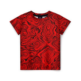 Детская футболка 3D с принтом Tie-Dye red в Кировске, 100% гипоаллергенный полиэфир | прямой крой, круглый вырез горловины, длина до линии бедер, чуть спущенное плечо, ткань немного тянется | Тематика изображения на принте: волны | красный | разводы | текстура