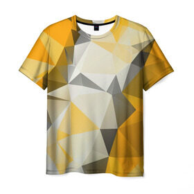 Мужская футболка 3D с принтом Sport Abstract 2018 в Кировске, 100% полиэфир | прямой крой, круглый вырез горловины, длина до линии бедер | абстракция | геометрия | желтый | краски | линии | мода | модные | пирамиды | полосы | серый | тренды | треугольники | узоры | фигуры | цвет
