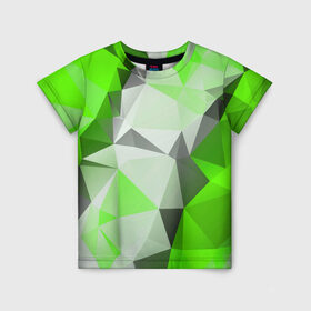 Детская футболка 3D с принтом Sport Abstract 2018 Green в Кировске, 100% гипоаллергенный полиэфир | прямой крой, круглый вырез горловины, длина до линии бедер, чуть спущенное плечо, ткань немного тянется | абстракция | геометрия | желтый | краски | линии | мода | модные | пирамиды | полосы | серый | тренды | треугольники | узоры | фигуры | цвет