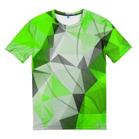 Мужская футболка 3D с принтом Sport Abstract 2018 Green в Кировске, 100% полиэфир | прямой крой, круглый вырез горловины, длина до линии бедер | Тематика изображения на принте: абстракция | геометрия | желтый | краски | линии | мода | модные | пирамиды | полосы | серый | тренды | треугольники | узоры | фигуры | цвет