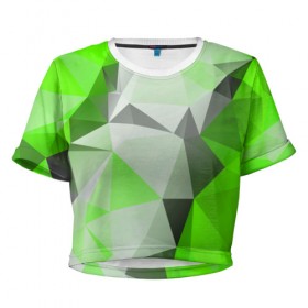 Женская футболка 3D укороченная с принтом Sport Abstract 2018 Green в Кировске, 100% полиэстер | круглая горловина, длина футболки до линии талии, рукава с отворотами | абстракция | геометрия | желтый | краски | линии | мода | модные | пирамиды | полосы | серый | тренды | треугольники | узоры | фигуры | цвет
