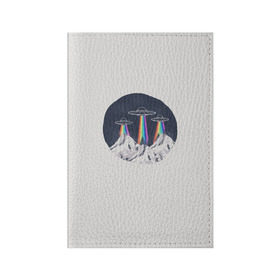 Обложка для паспорта матовая кожа с принтом НЛО в Горах в Кировске, натуральная матовая кожа | размер 19,3 х 13,7 см; прозрачные пластиковые крепления | горы | елки | звезды | земля | инопланетяне | небо | ночь | радуга | снег | тарелка | эверест | эльбрус