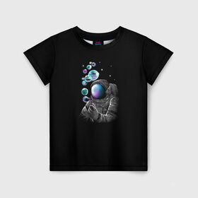 Детская футболка 3D с принтом Космические Пузыри в Кировске, 100% гипоаллергенный полиэфир | прямой крой, круглый вырез горловины, длина до линии бедер, чуть спущенное плечо, ткань немного тянется | астронавт | звезды | земля | космос | марс | мыльные | планеты | скафандр