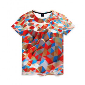 Женская футболка 3D с принтом abstraction polygon в Кировске, 100% полиэфир ( синтетическое хлопкоподобное полотно) | прямой крой, круглый вырез горловины, длина до линии бедер | 