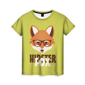 Женская футболка 3D с принтом Хипстер лиса в Кировске, 100% полиэфир ( синтетическое хлопкоподобное полотно) | прямой крой, круглый вырез горловины, длина до линии бедер | борода | зверь | лиса | очки