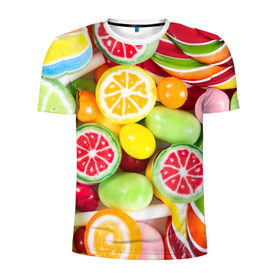 Мужская футболка 3D спортивная с принтом Candy в Кировске, 100% полиэстер с улучшенными характеристиками | приталенный силуэт, круглая горловина, широкие плечи, сужается к линии бедра | candy | colorful | lollipop | sweet | конфеты | леденцы | сладости