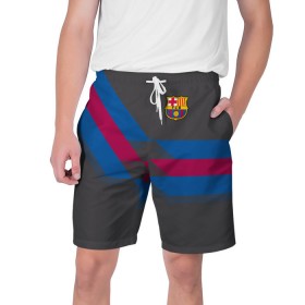 Мужские шорты 3D с принтом FC Barcelona #7 в Кировске,  полиэстер 100% | прямой крой, два кармана без застежек по бокам. Мягкая трикотажная резинка на поясе, внутри которой широкие завязки. Длина чуть выше колен | fcb | барселона | геометрия | футбольный клуб