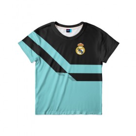 Детская футболка 3D с принтом Real Madrid 2018 #2 в Кировске, 100% гипоаллергенный полиэфир | прямой крой, круглый вырез горловины, длина до линии бедер, чуть спущенное плечо, ткань немного тянется | Тематика изображения на принте: emirates | fc | real madrid | клуб | мяч | реал мадрид | эмблема