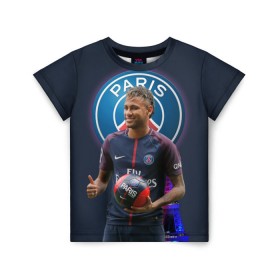 Детская футболка 3D с принтом Neymar PSG в Кировске, 100% гипоаллергенный полиэфир | прямой крой, круглый вырез горловины, длина до линии бедер, чуть спущенное плечо, ткань немного тянется | Тематика изображения на принте: neymar psg | неймар | неймар псж | псж | футбол