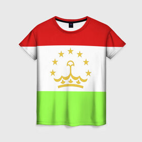 Женская футболка 3D с принтом Флаг Таджикистана в Кировске, 100% полиэфир ( синтетическое хлопкоподобное полотно) | прямой крой, круглый вырез горловины, длина до линии бедер | парчами точикистон | таджикистан | точикистон | флаг | флаг таджикистана