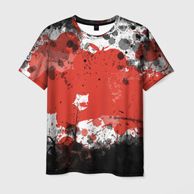 Мужская футболка 3D с принтом Брызги и пятна в Кировске, 100% полиэфир | прямой крой, круглый вырез горловины, длина до линии бедер | белый | грязь | красный | кровь | пятна | черный
