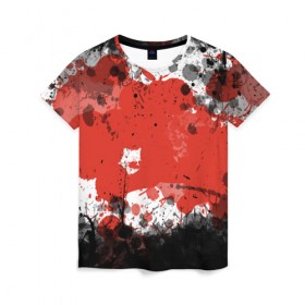Женская футболка 3D с принтом Брызги и пятна в Кировске, 100% полиэфир ( синтетическое хлопкоподобное полотно) | прямой крой, круглый вырез горловины, длина до линии бедер | белый | грязь | красный | кровь | пятна | черный