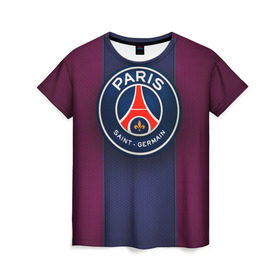 Женская футболка 3D с принтом Paris Saint-Germain в Кировске, 100% полиэфир ( синтетическое хлопкоподобное полотно) | прямой крой, круглый вырез горловины, длина до линии бедер | psg | париж | псж | форма | футбол