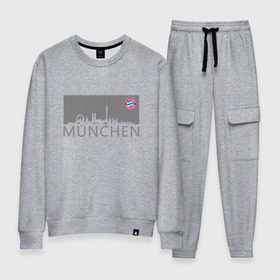 Женский костюм хлопок с принтом Bayern Munchen - Munchen City grey (2018) в Кировске, 100% хлопок | на свитшоте круглая горловина, мягкая резинка по низу. Брюки заужены к низу, на них два вида карманов: два 