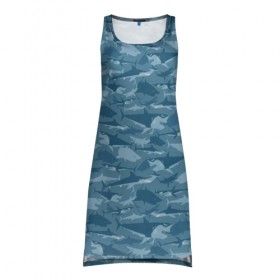 Платье-майка 3D с принтом Акулы в Кировске, 100% полиэстер | полуприлегающий силуэт, широкие бретели, круглый вырез горловины, удлиненный подол сзади. | shark | акула | акулы | вода | море | океан | рыба | хищник