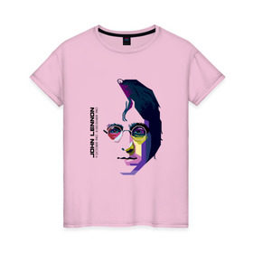 Женская футболка хлопок с принтом Джон Ленон в Кировске, 100% хлопок | прямой крой, круглый вырез горловины, длина до линии бедер, слегка спущенное плечо | john lennon | the beatles | битлс | джон леннон
