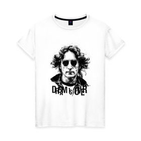 Женская футболка хлопок с принтом Джон Леннон 4 в Кировске, 100% хлопок | прямой крой, круглый вырез горловины, длина до линии бедер, слегка спущенное плечо | john lennon | the beatles | битлс | джон леннон