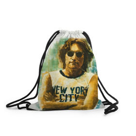 Рюкзак-мешок 3D с принтом Джон Леннон 10 в Кировске, 100% полиэстер | плотность ткани — 200 г/м2, размер — 35 х 45 см; лямки — толстые шнурки, застежка на шнуровке, без карманов и подкладки | john lennon | the beatles | битлс | джон леннон
