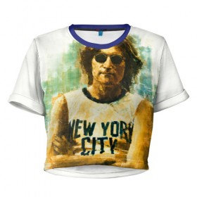 Женская футболка 3D укороченная с принтом Джон Леннон 10 в Кировске, 100% полиэстер | круглая горловина, длина футболки до линии талии, рукава с отворотами | Тематика изображения на принте: john lennon | the beatles | битлс | джон леннон