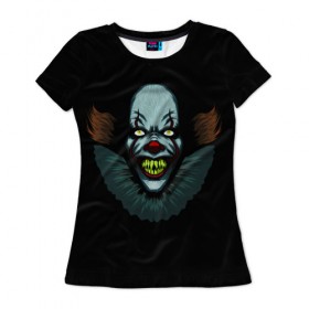 Женская футболка 3D с принтом Clown в Кировске, 100% полиэфир ( синтетическое хлопкоподобное полотно) | прямой крой, круглый вырез горловины, длина до линии бедер | horror | pennywise | stephen king | клоун | оно | пеннивайз | стивен кинг | ужасы | хоррор