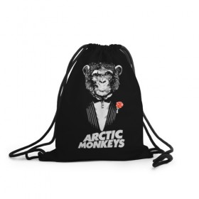 Рюкзак-мешок 3D с принтом Arctic Monkeys в Кировске, 100% полиэстер | плотность ткани — 200 г/м2, размер — 35 х 45 см; лямки — толстые шнурки, застежка на шнуровке, без карманов и подкладки | Тематика изображения на принте: алекс тёрнер | арктик | арктические мартышки | гаражный | группа | джейми кук | инди рок | манкис | музыка | мэтт хелдер | ник о мэлли | обезьяна | постпанк ривайвл | психоделический | рок