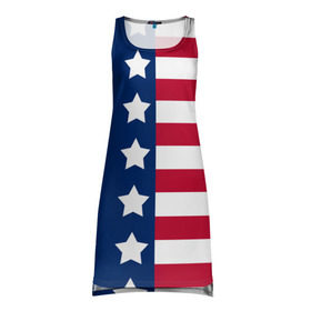 Платье-майка 3D с принтом USA Flag в Кировске, 100% полиэстер | полуприлегающий силуэт, широкие бретели, круглый вырез горловины, удлиненный подол сзади. | star | usa | америка | белый | звезды | красный | линии | полосы | популярные | синий | сша | триколор | туристические | флаг | цвет | штаты