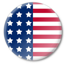 Значок с принтом USA Flag в Кировске,  металл | круглая форма, металлическая застежка в виде булавки | Тематика изображения на принте: star | usa | америка | белый | звезды | красный | линии | полосы | популярные | синий | сша | триколор | туристические | флаг | цвет | штаты
